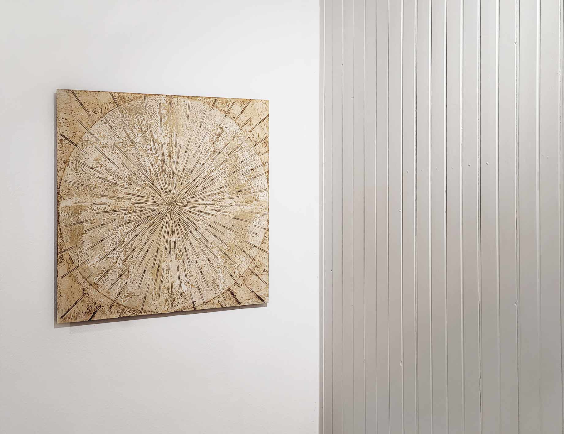 Im Sog, 100x100 cm, Pigmente und Oxyde auf Eisen, 1997